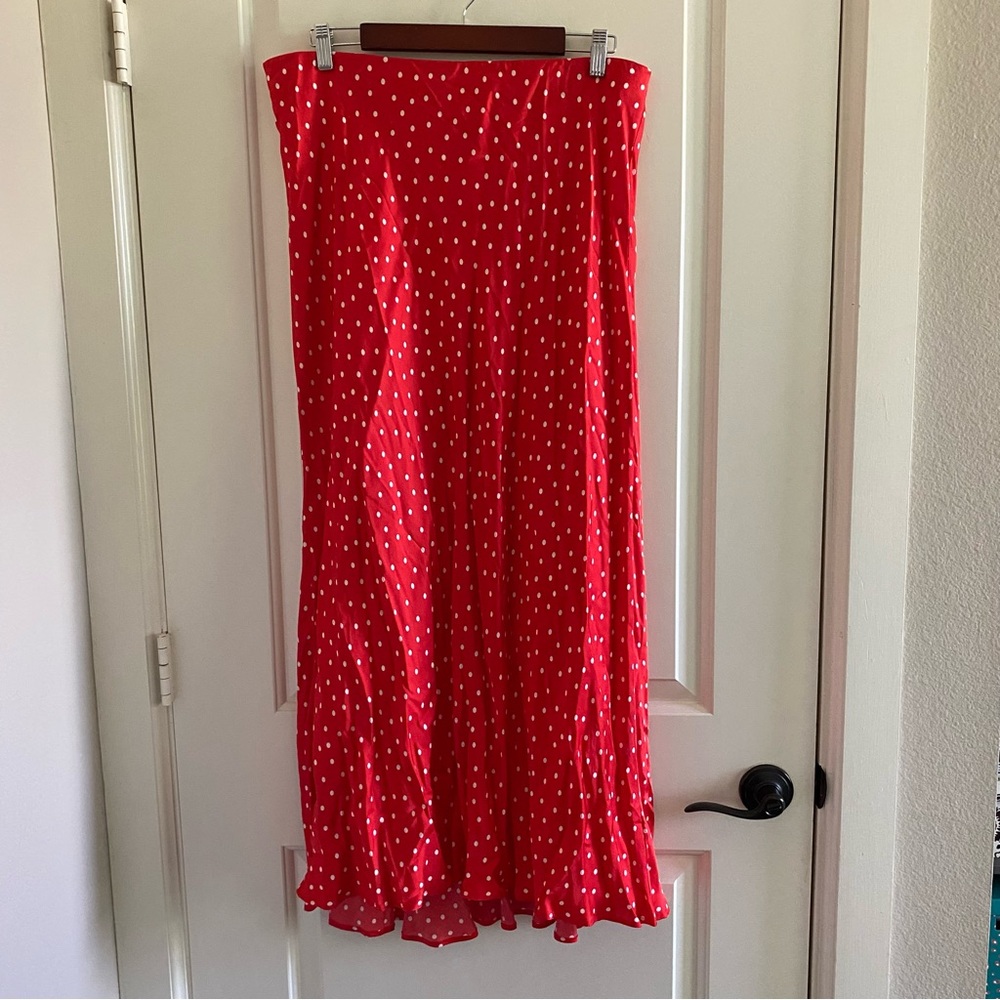 Anthropologie Maeve Florence Red Polka Dot Satin Midi Skirt Sz XL